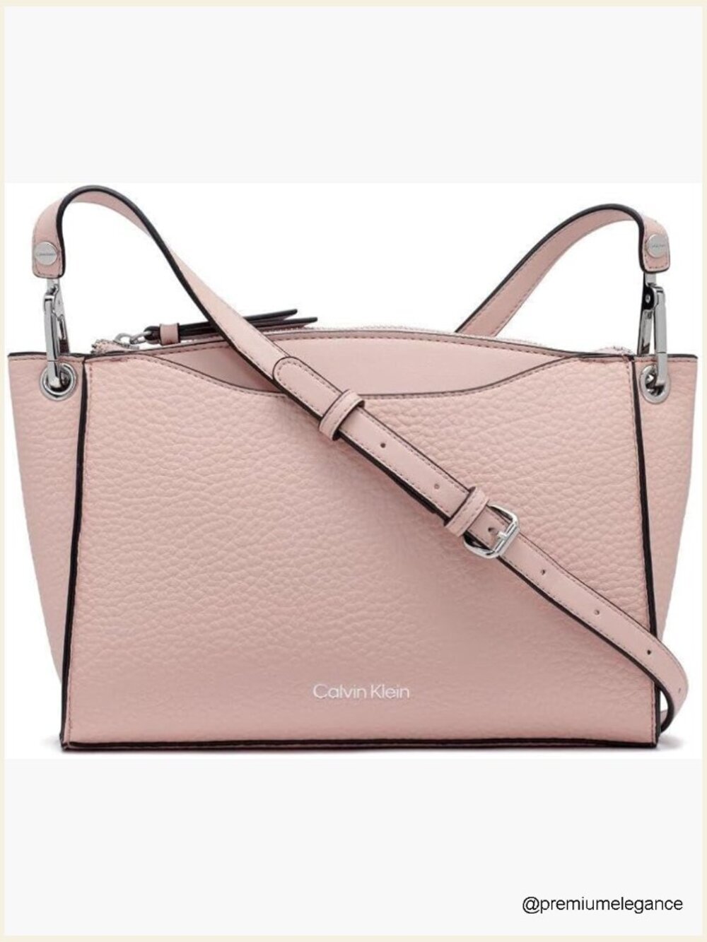 Triple Compartment Crossbody Sling Bag Top Zip Closure Pebble Leather